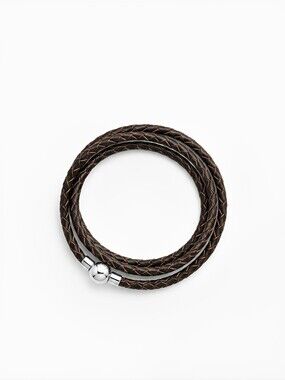 Linx Triple Vintage Brown Leather Braided Cord Bracelet with Magnetic Clasp